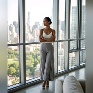 High-Rise Gray Wide-Leg Wrap Pants